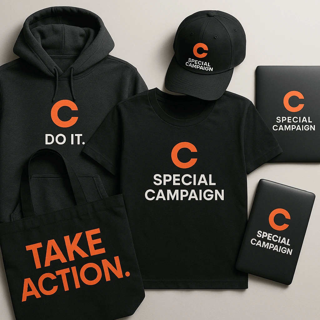 Merch with creative calls to take action